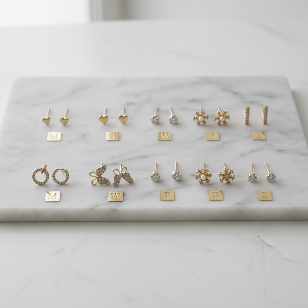 7-Day Gold Fashion Stud Earring Set