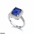 Multi Emerald-Cut Gemstone Halo Ring – Silver Pavé, Adjustable