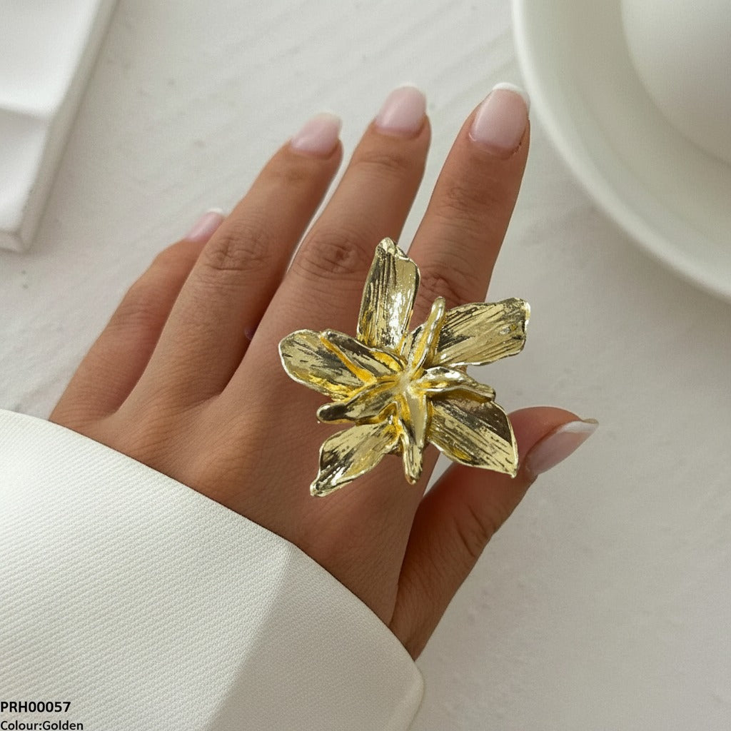 Gold Orchid Bloom Statement Ring – Textured Petal Design