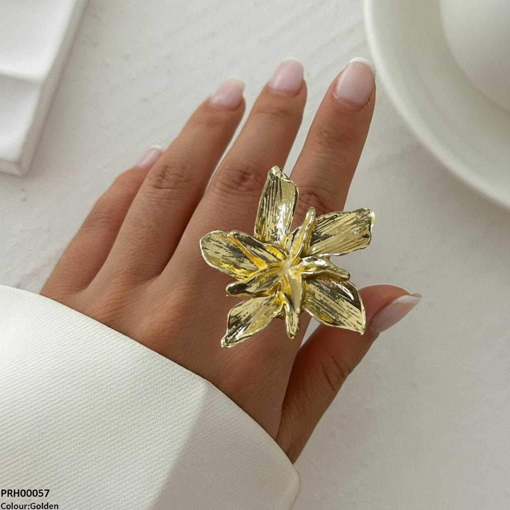 Gold Orchid Bloom Statement Ring – Textured Petal Design