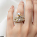 Solitaire CZ Bridal Ring Set – Gold Twisted Pavé Band