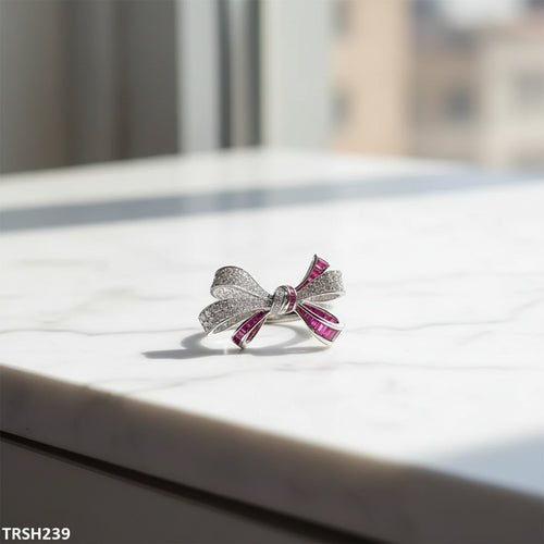 Crimson Ribbon Pavé Ring – Silver & Ruby CZ