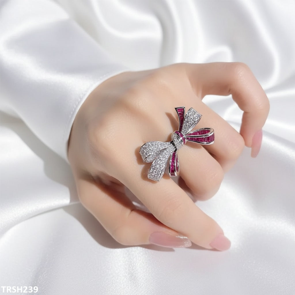 Crimson Ribbon Pavé Ring – Silver & Ruby CZ