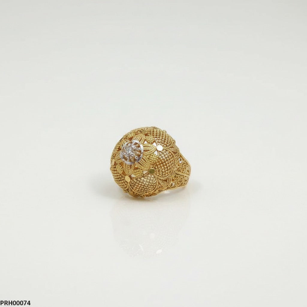Gold Dome Filigree Ring – CZ Centre & Granulation Work