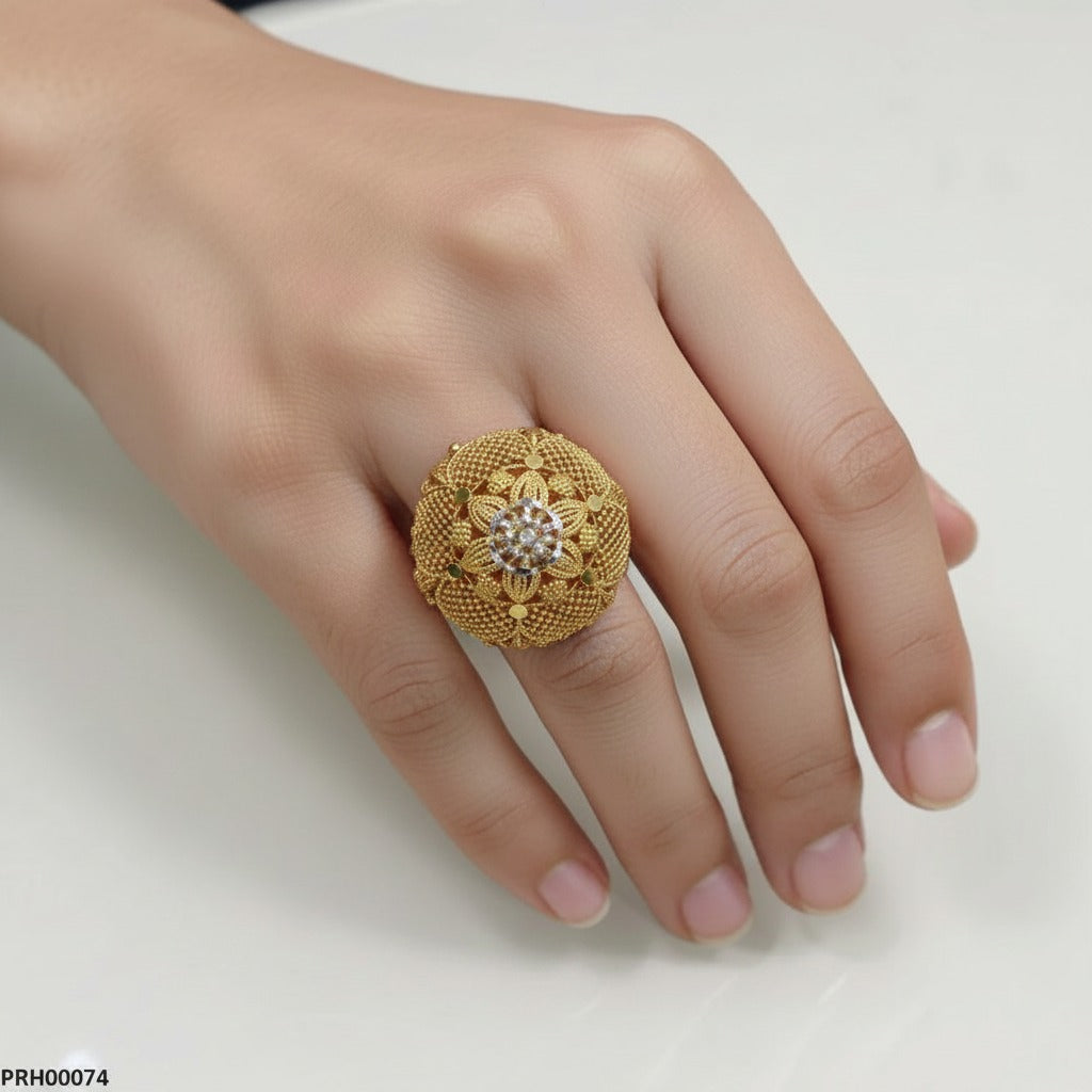 Gold Dome Filigree Ring – CZ Centre & Granulation Work