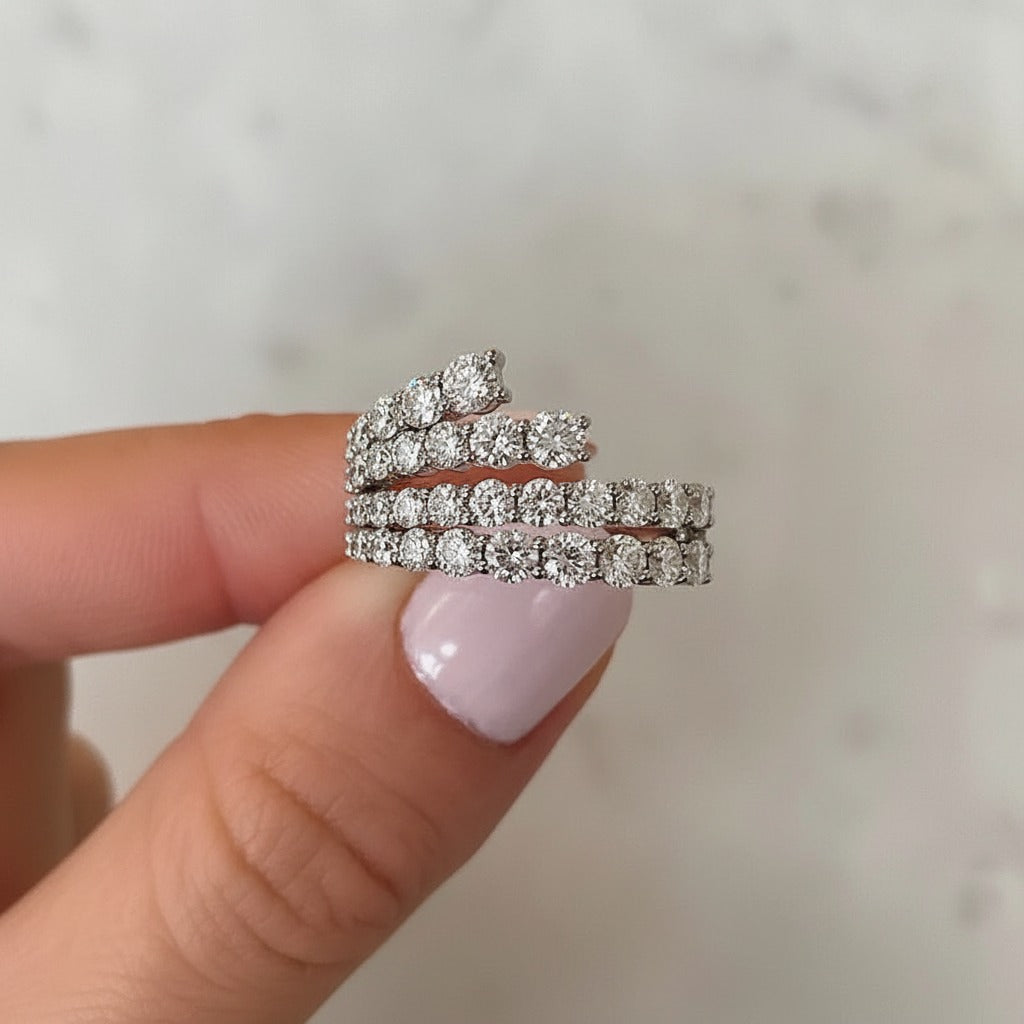 Triple Row CZ Spiral Wrap Ring – Silver Eternity Coil