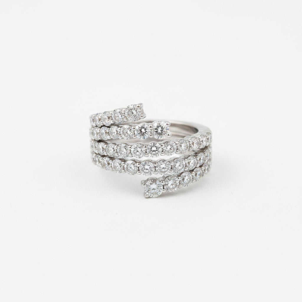 Triple Row CZ Spiral Wrap Ring – Silver Eternity Coil