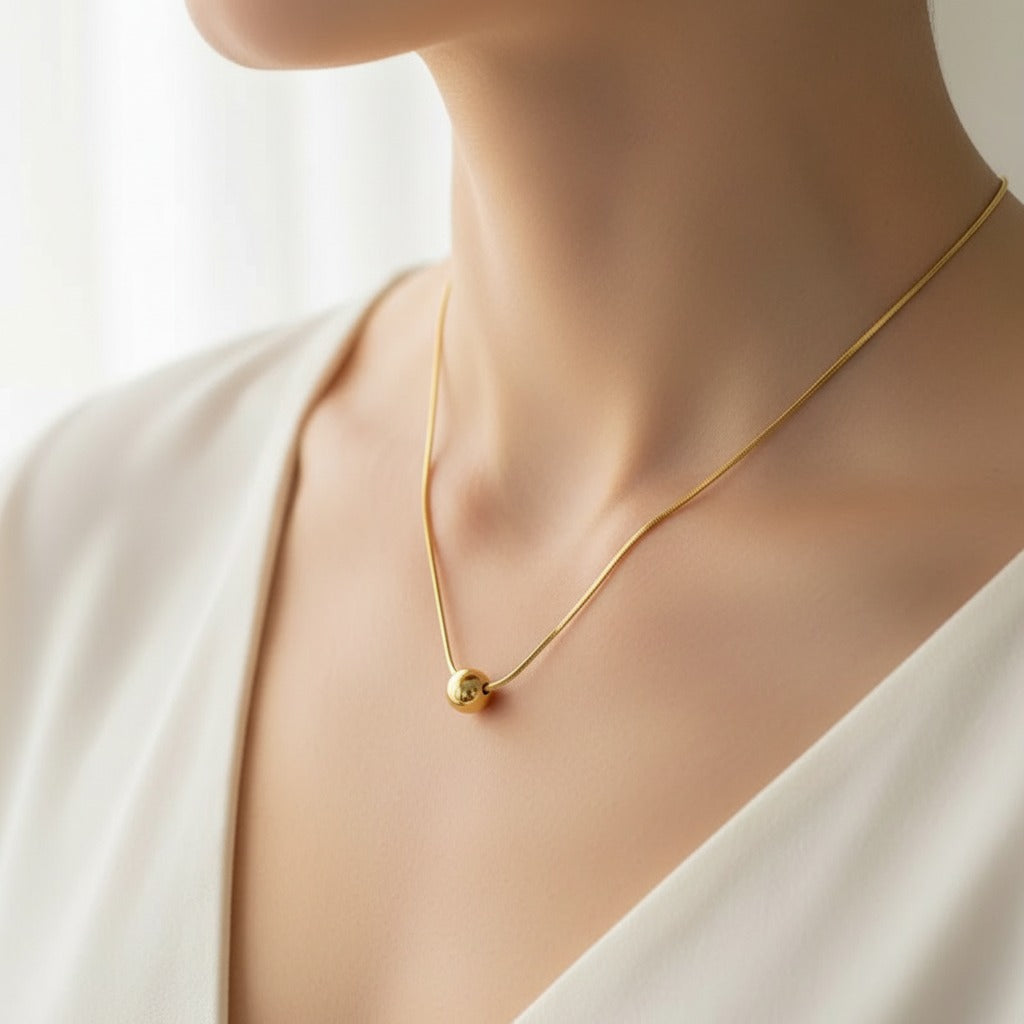Gold Sphere Slider Necklace – Minimalist Snake Chain