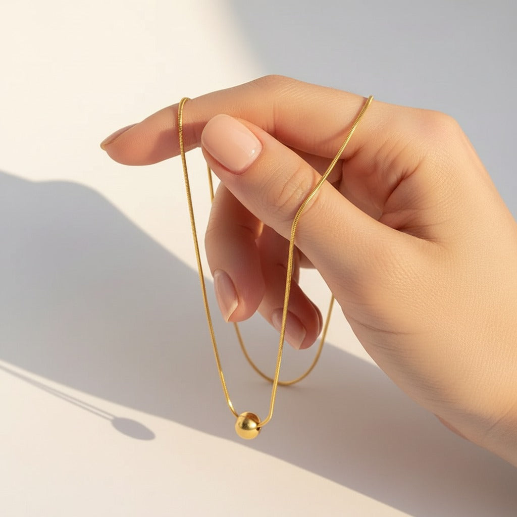 Gold Sphere Slider Necklace – Minimalist Snake Chain