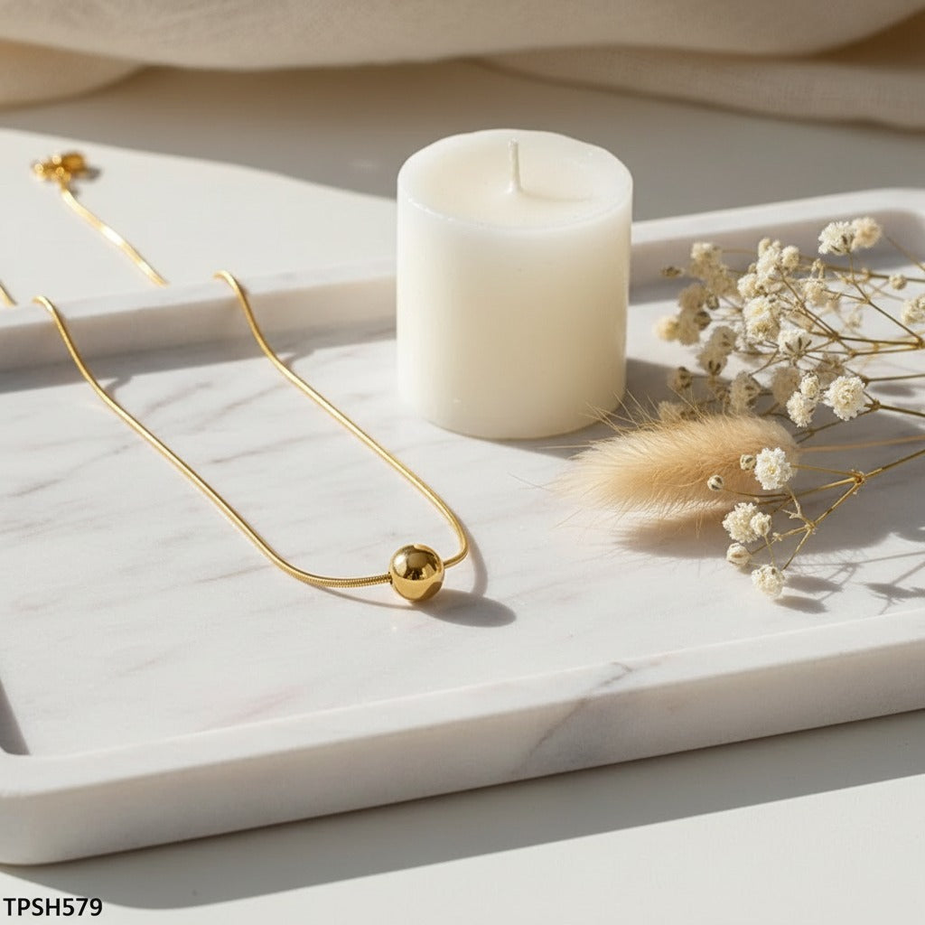 Gold Sphere Slider Necklace – Minimalist Snake Chain