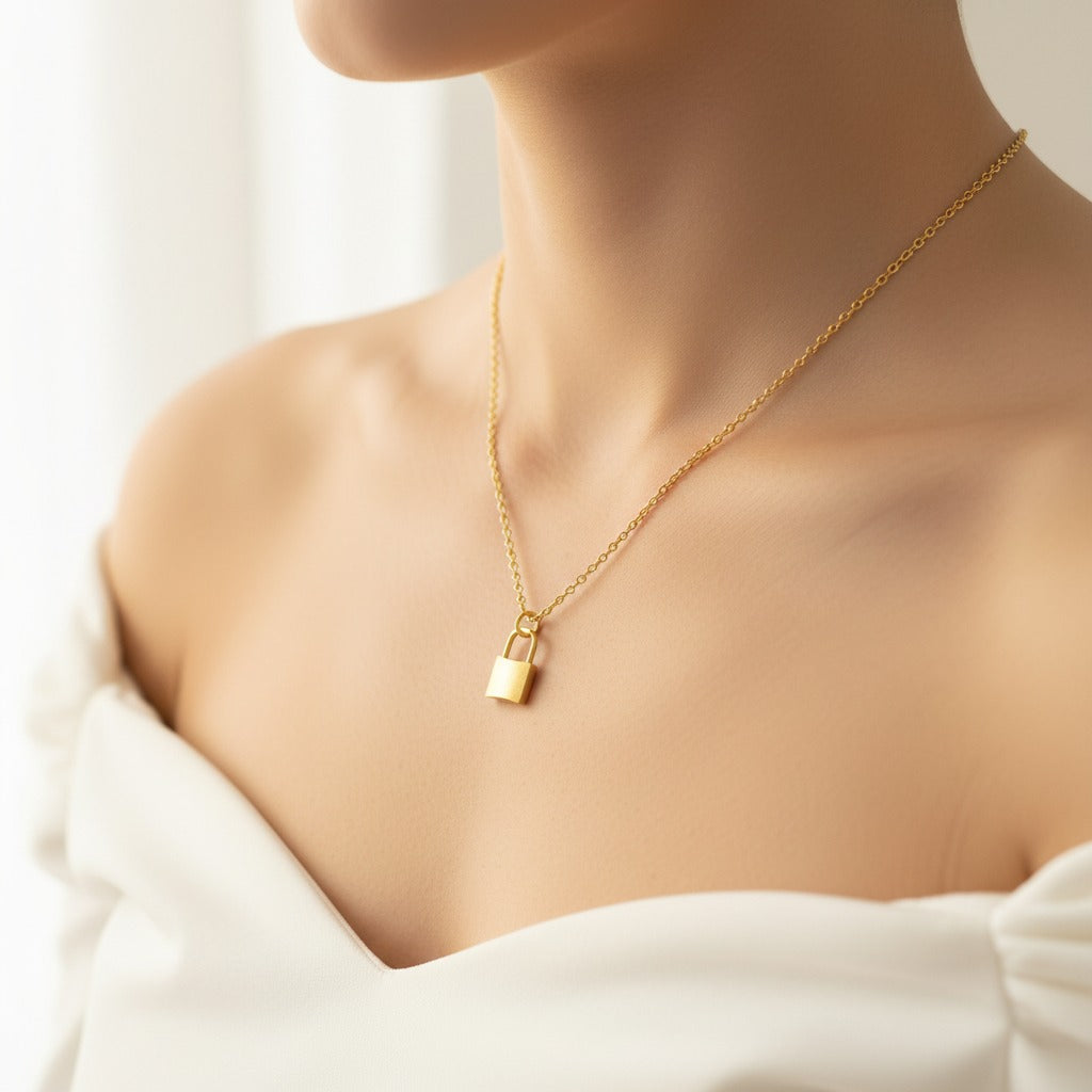Gold Padlock Pendant Necklace – Dainty Cable Chain