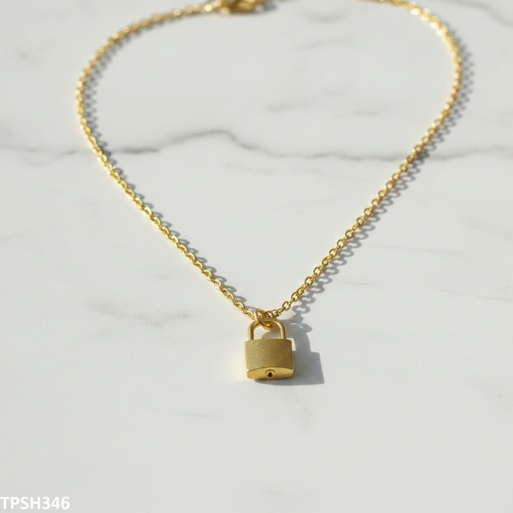 Gold Padlock Pendant Necklace – Dainty Cable Chain