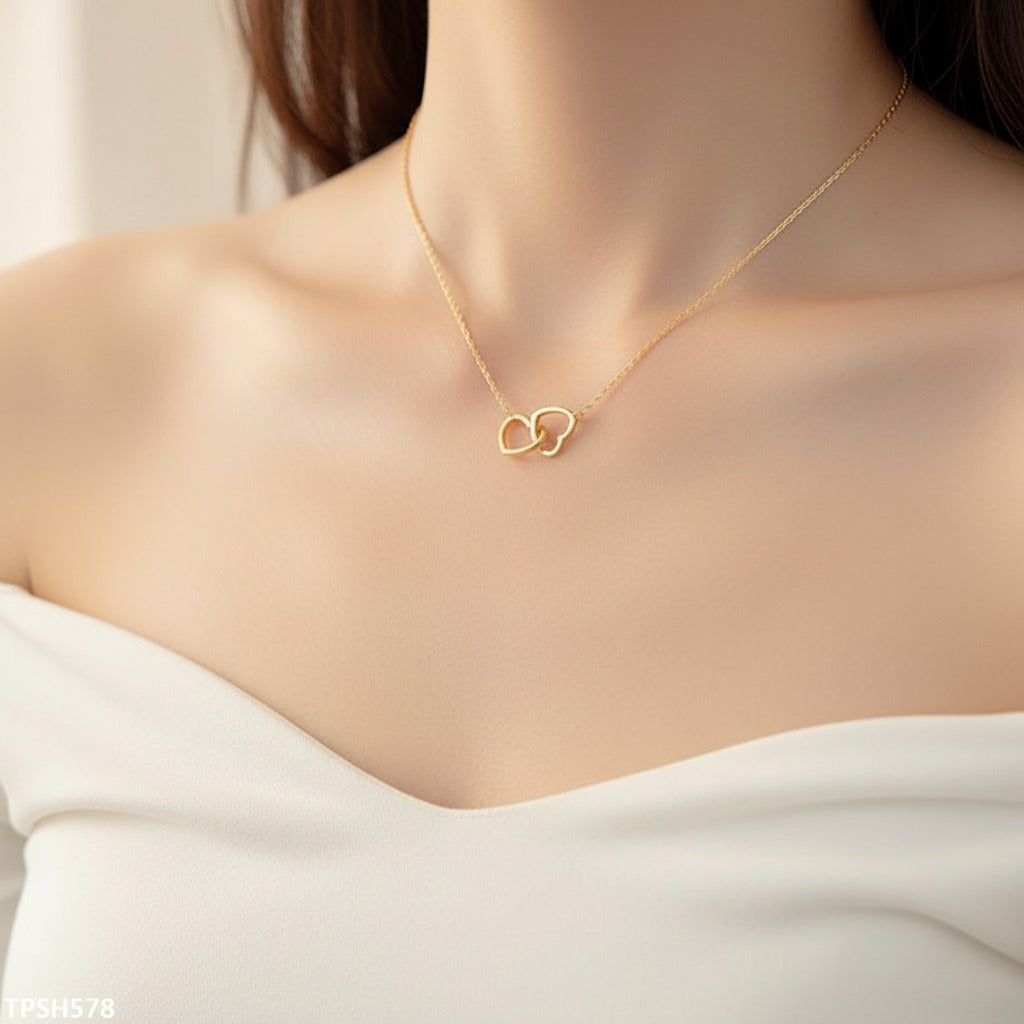 Interlocked Double Heart Necklace – Gold Cable Chain