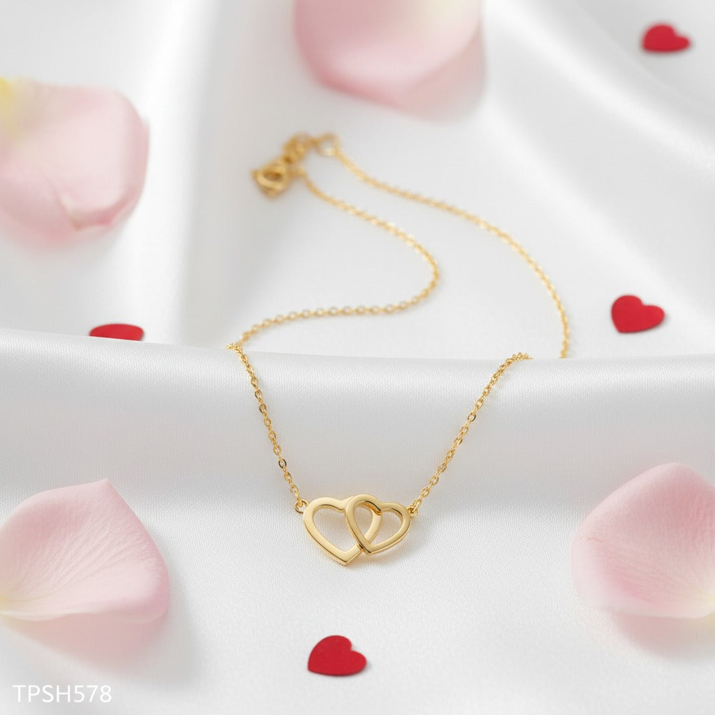 Interlocked Double Heart Necklace – Gold Cable Chain
