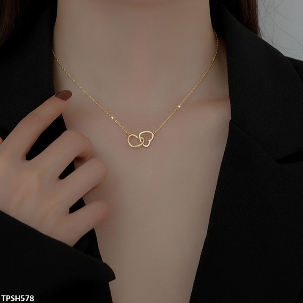 Interlocked Double Heart Necklace – Gold Cable Chain