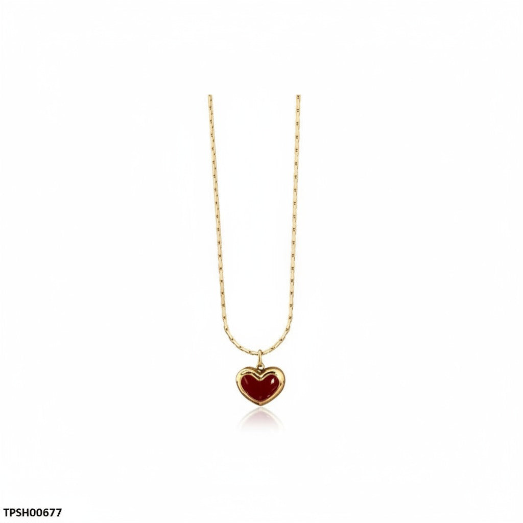 Scarlet Enamel Heart Charm Necklace – Gold Box Chain