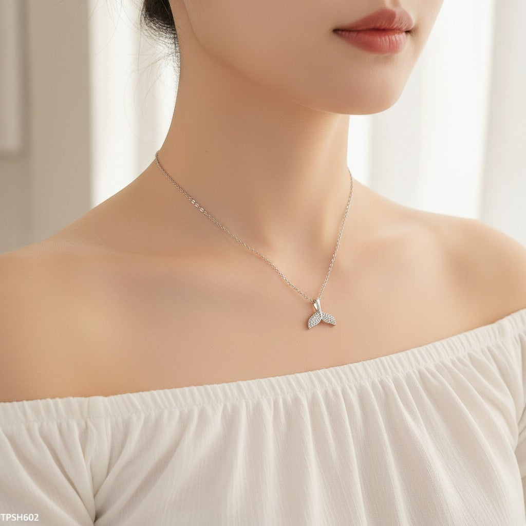Mermaid Tail Pavé CZ Pendant Necklace – Silver Chain