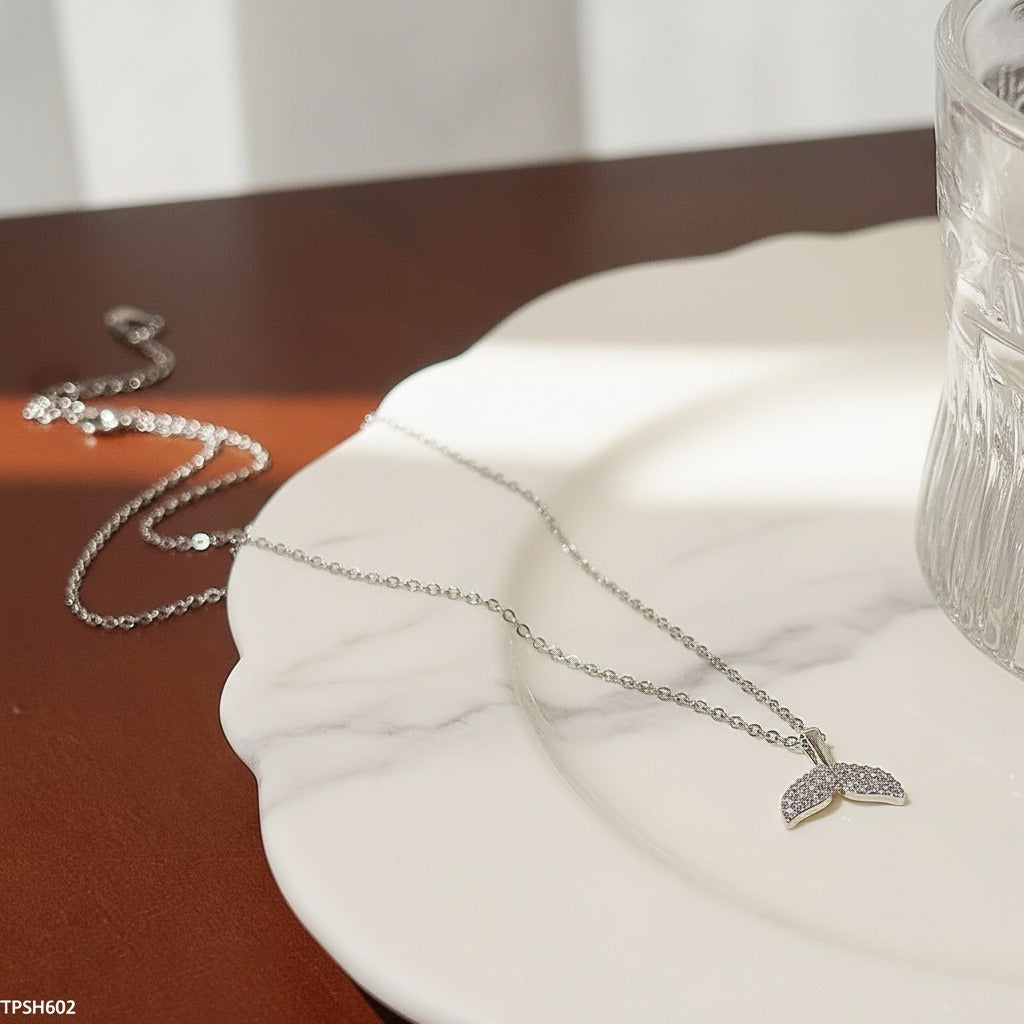 Mermaid Tail Pavé CZ Pendant Necklace – Silver Chain