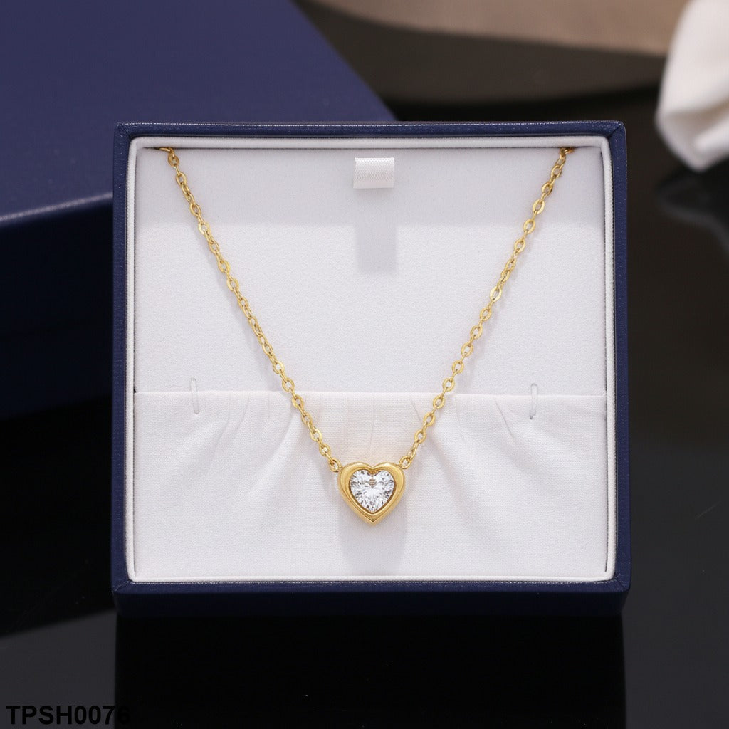 Bezel-Set Heart CZ Solitaire Necklace – Gold Cable Chain