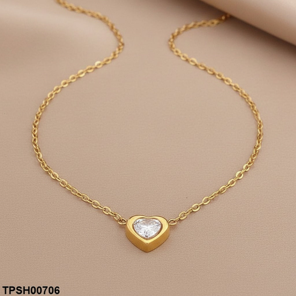 Bezel-Set Heart CZ Solitaire Necklace – Gold Cable Chain