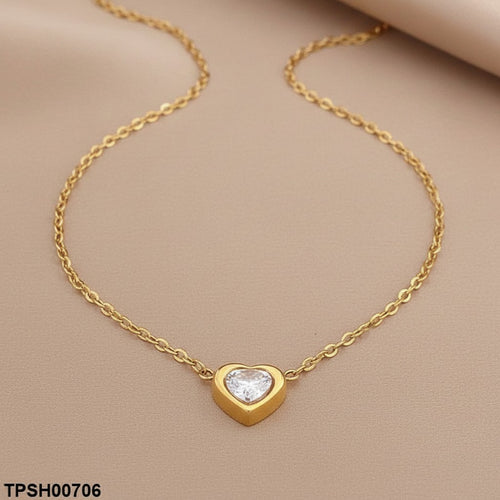 Bezel-Set Heart CZ Solitaire Necklace – Gold Cable Chain