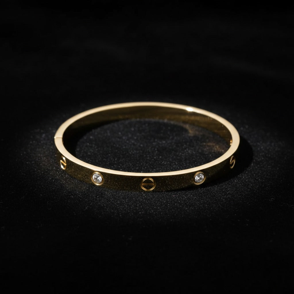Screw Detail Rigid Cuff Bracelet –  CZ Station Gold Bangle