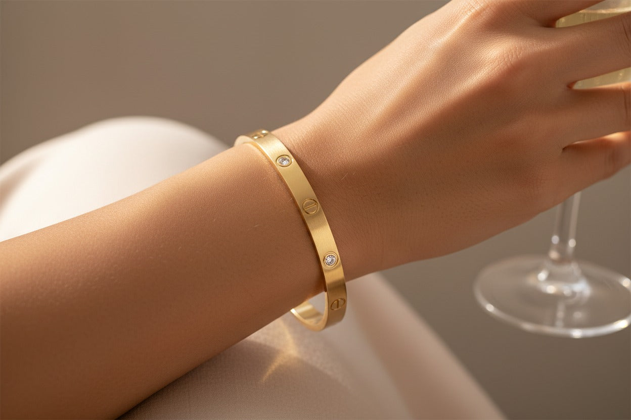 Screw Detail Rigid Cuff Bracelet –  CZ Station Gold Bangle