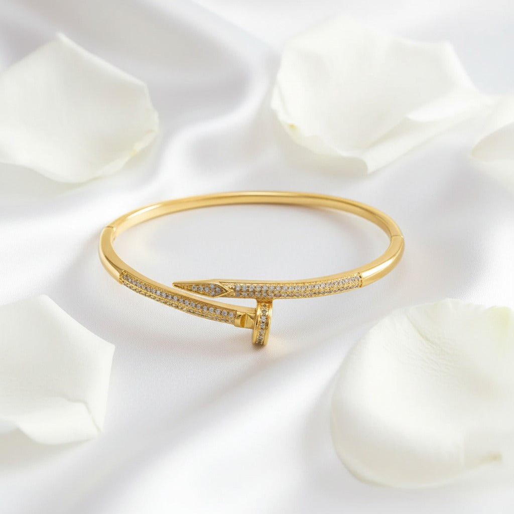 Pavé CZ Nail Wrap Bangle – Gold & Silver Bypass Cuff
