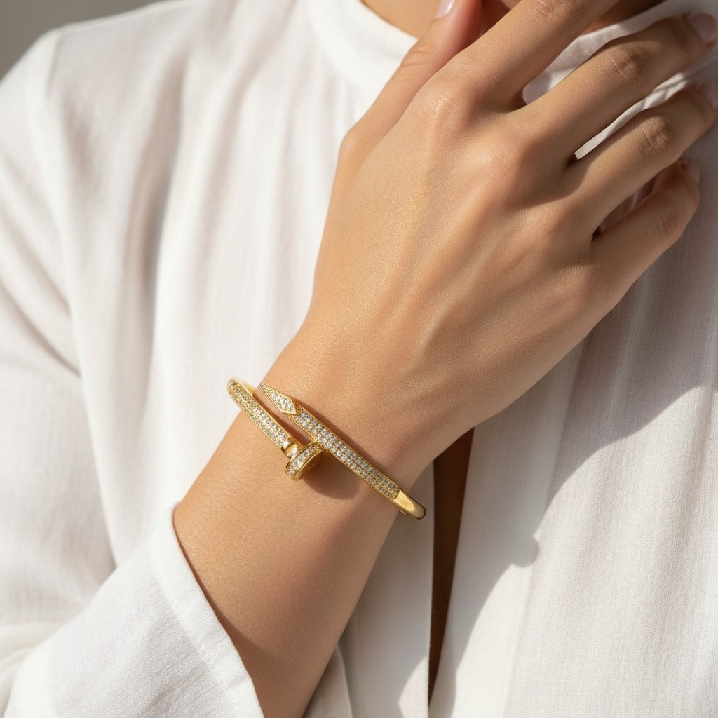 Pavé CZ Nail Wrap Bangle – Gold & Silver Bypass Cuff