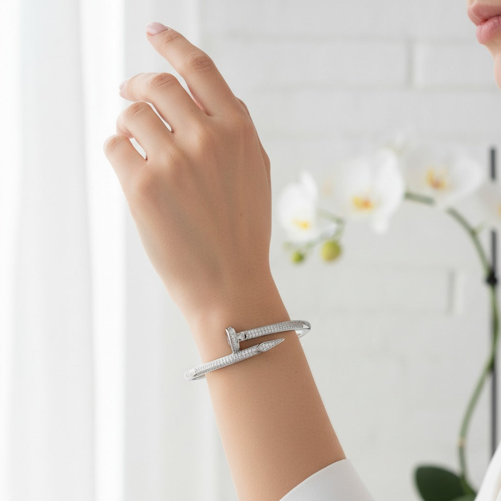Pavé CZ Nail Wrap Bangle – Gold & Silver Bypass Cuff