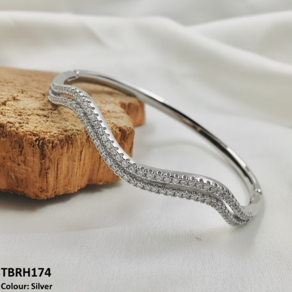 Double Wave Pavé CZ Bangle – Gold & Silver Cuff Bracelet
