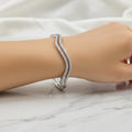 Double Wave Pavé CZ Bangle – Gold & Silver Cuff Bracelet