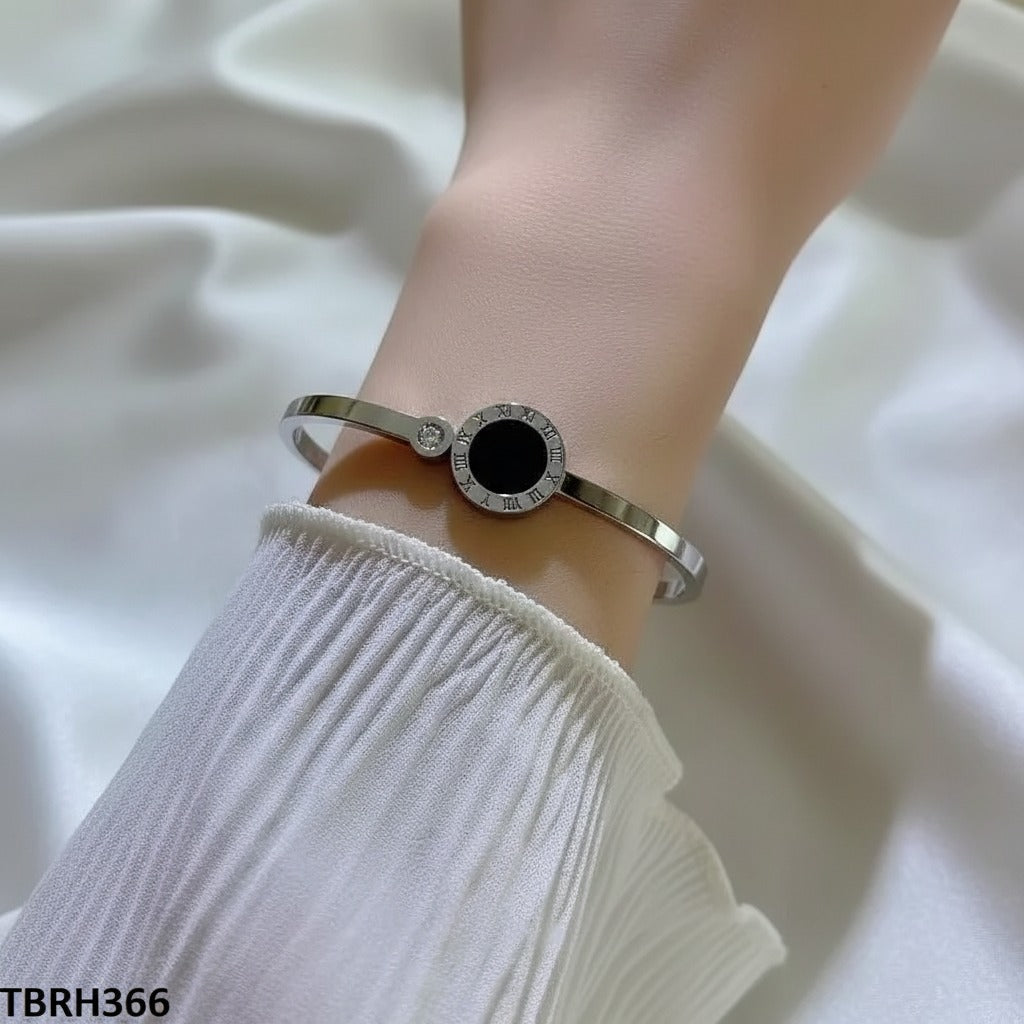 Black Onyx Roman Numeral Disc Bangle – Gold & Silver Cuff