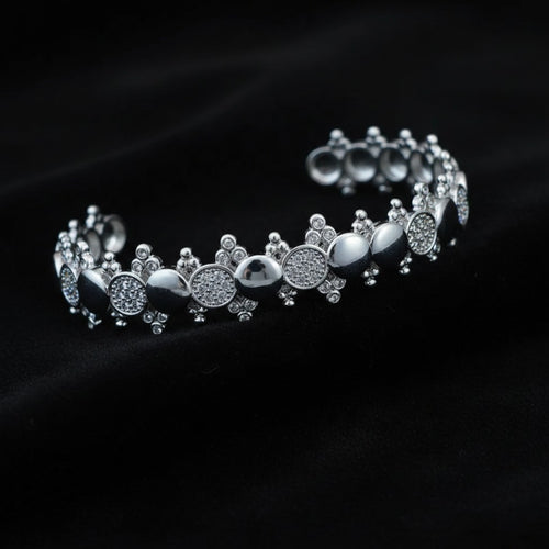 Celestial Dome & Pavé CZ Disc Cuff Bangle – Gold & Silver