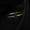 Black Onyx Clover & CZ Solitaire Wire Bangle – Gold & Silver