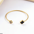 Dual Clover Open Cuff Bangle – Black Onyx & Pavé CZ