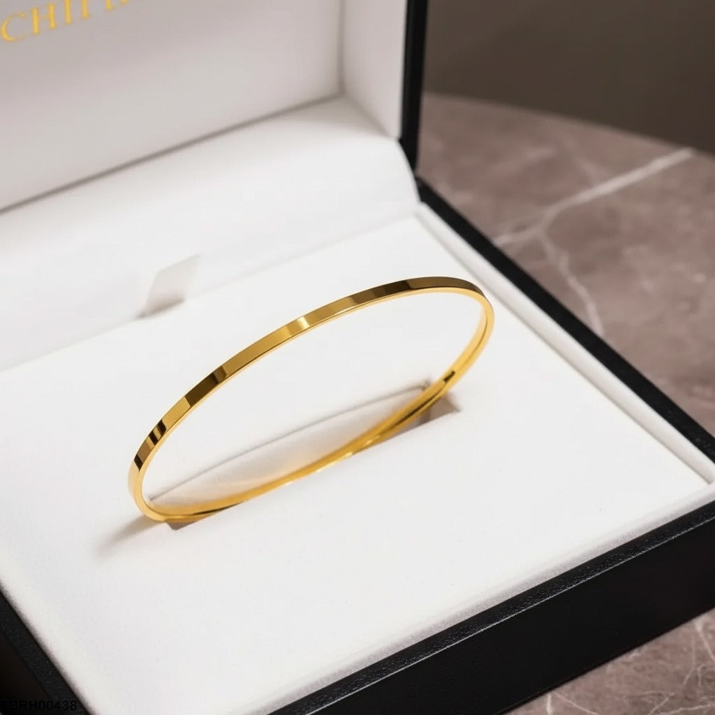 Slim Flat Mirror-Polish Bangle – Minimalist Gold & Silver Cuff