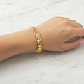 Olive Branch Wheat Leaf & CZ Teardrop Bangle – Gold & Silver