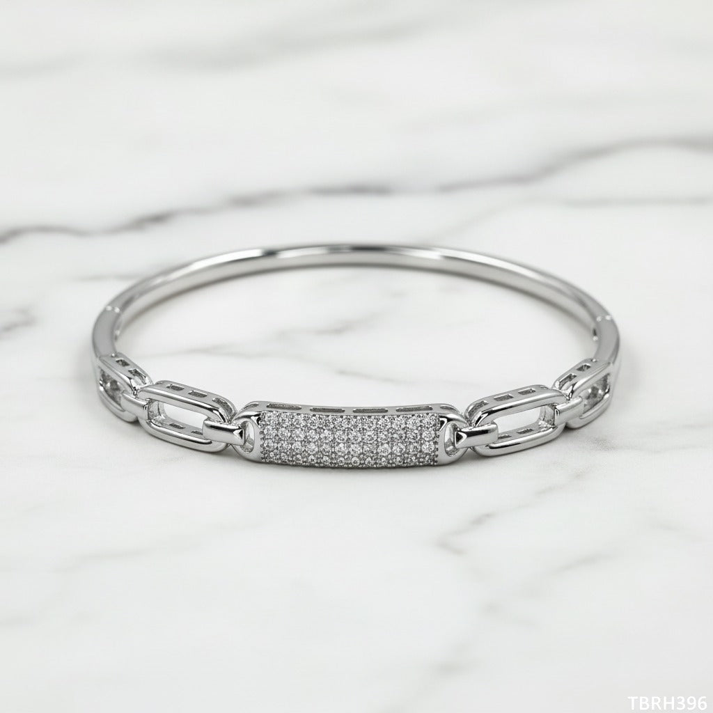Pavé CZ Bar & Anchor Chain Link Bangle – Gold & Silver