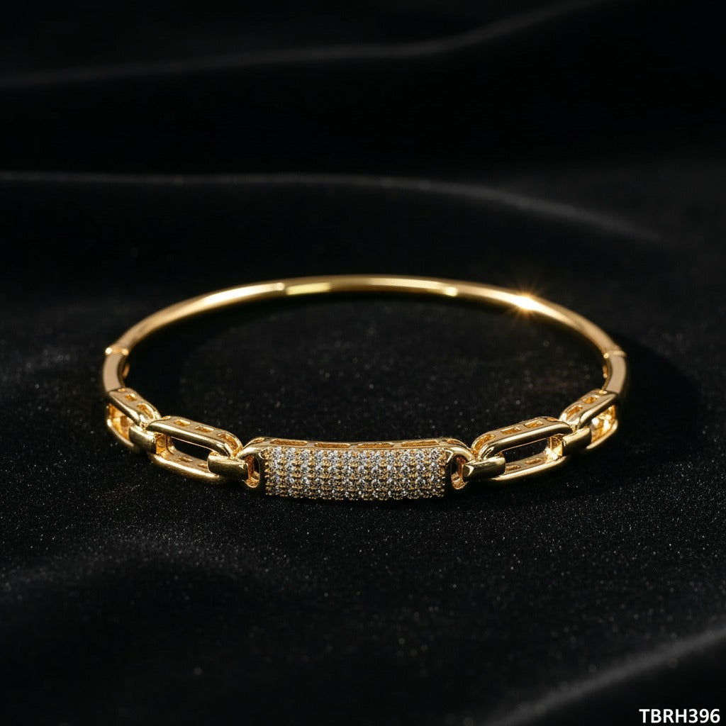 Pavé CZ Bar & Anchor Chain Link Bangle – Gold & Silver