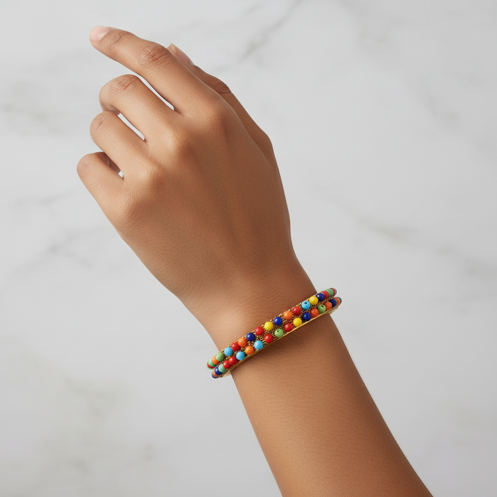 Gold Bangle on Model's Hand