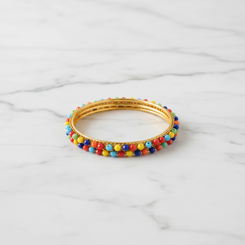 Gold Bangle with Multicolor Beads