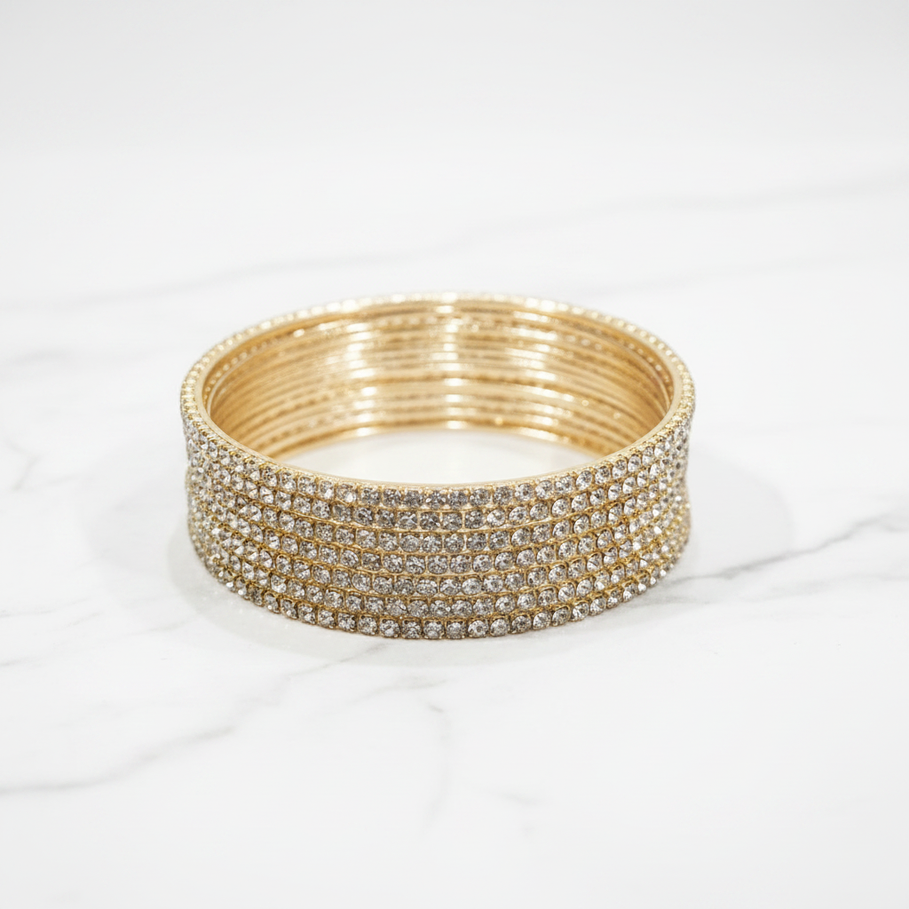 Gold Crystal Rhinestone Bangles — Studio Shot