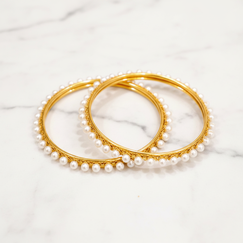 Gold Pearl Bangle — Professional Shot