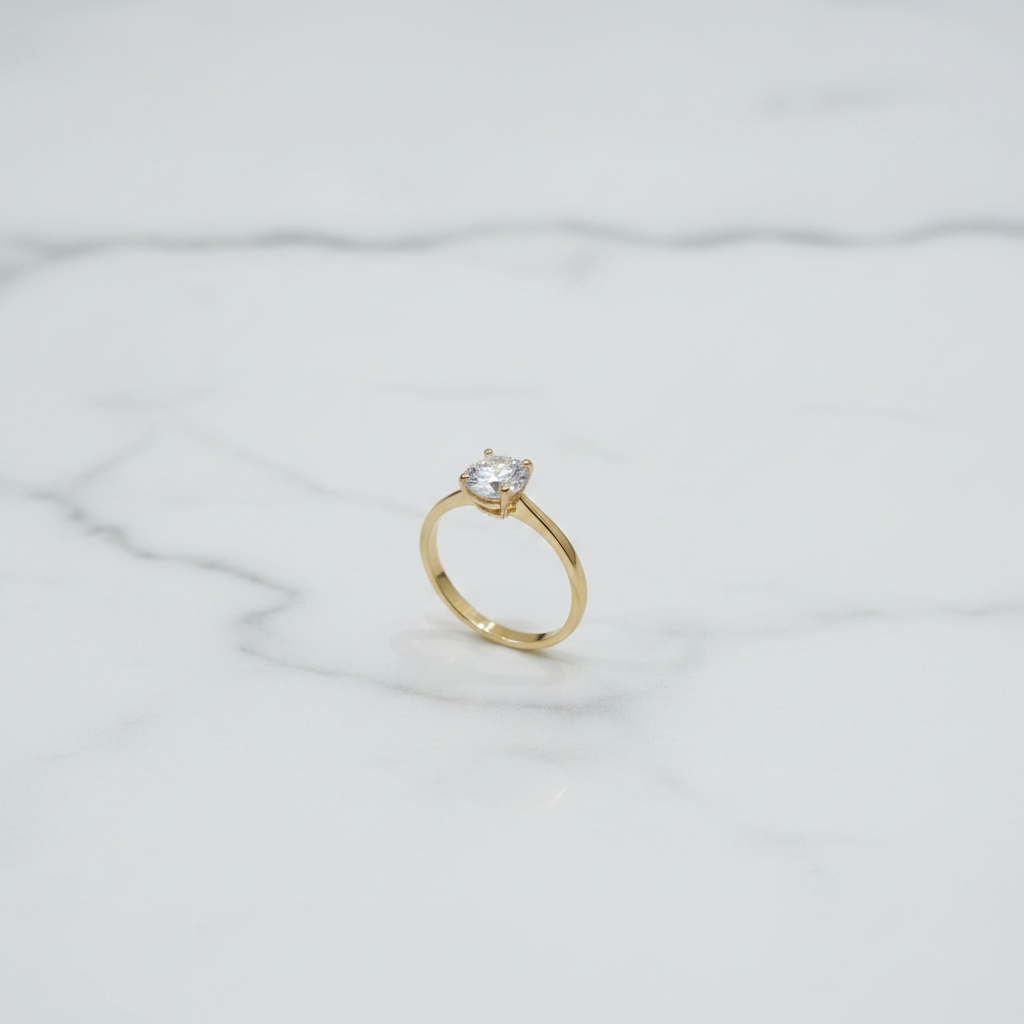 Gold Solitaire CZ Ring