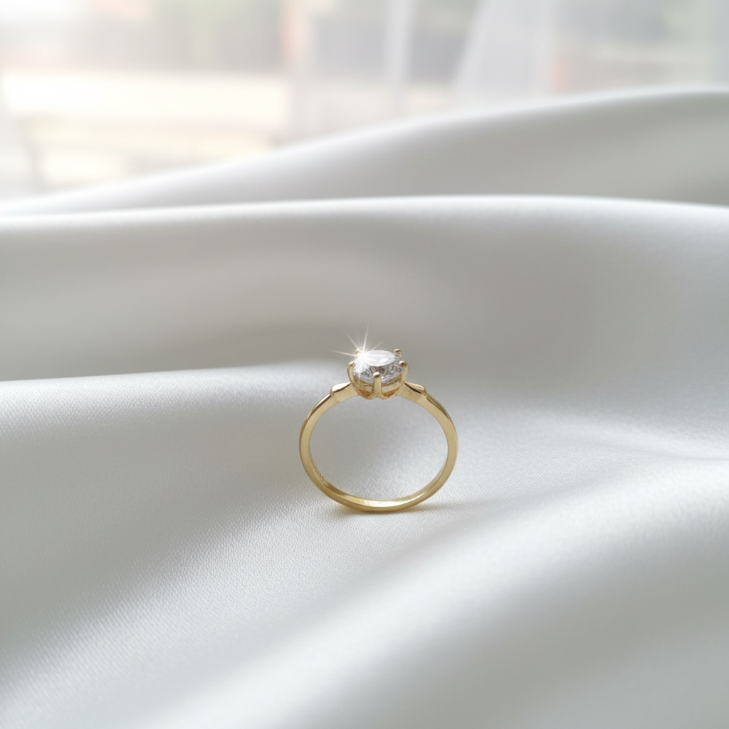 Gold Solitaire CZ Ring
