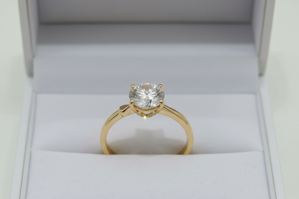 Gold Solitaire CZ Ring
