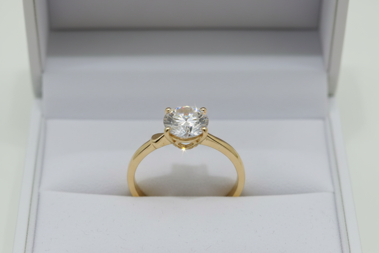 Gold Solitaire CZ Ring