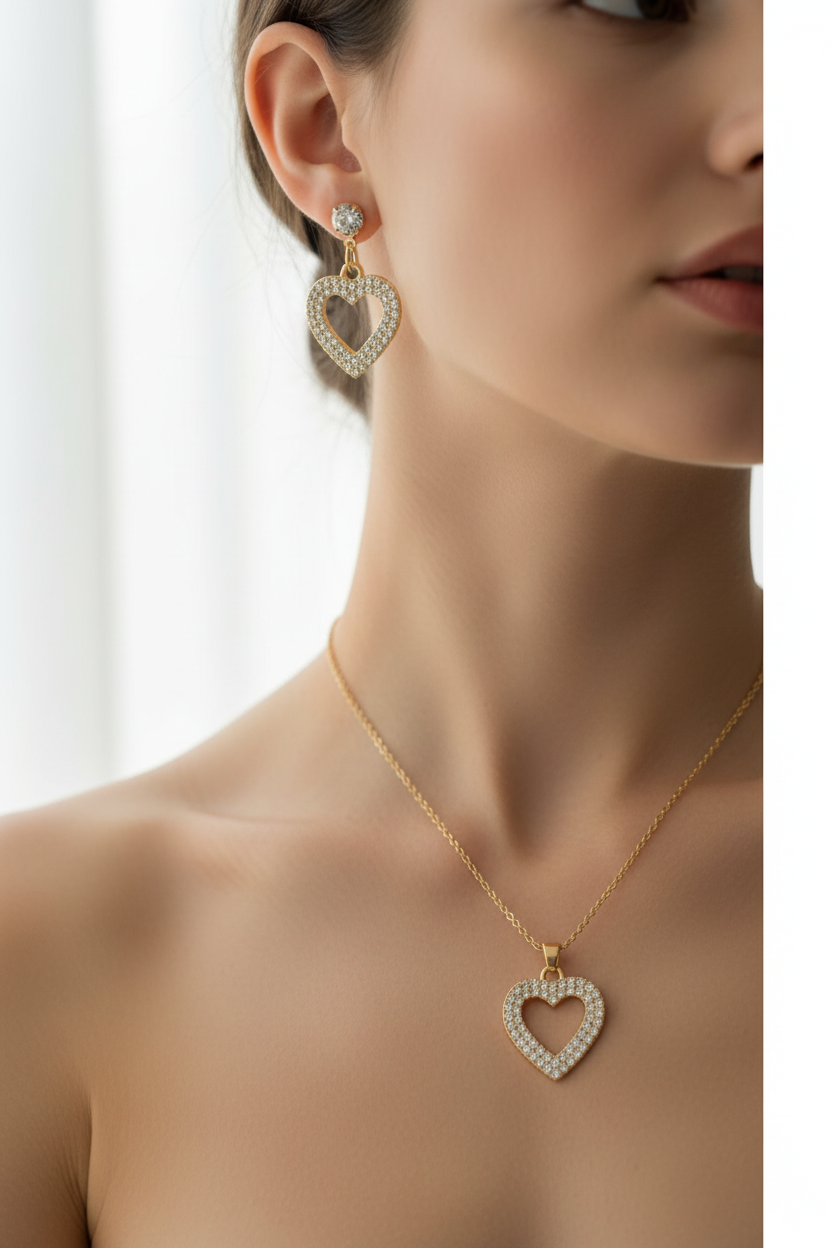 Gold Heart shape Pendant Set