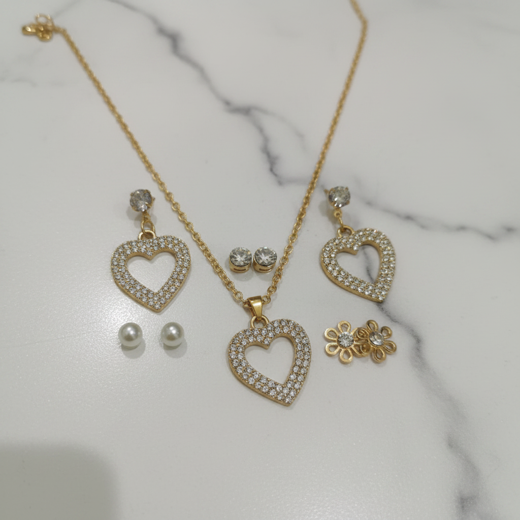 Gold Heart shape Pendant Set